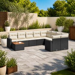 Compact & Chic: 10 Piece Black Outdoor Sofa Set