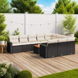 Garden Sofa Set 11 Piece Outdoor Furniture Black Poly Rattan Modular Patio