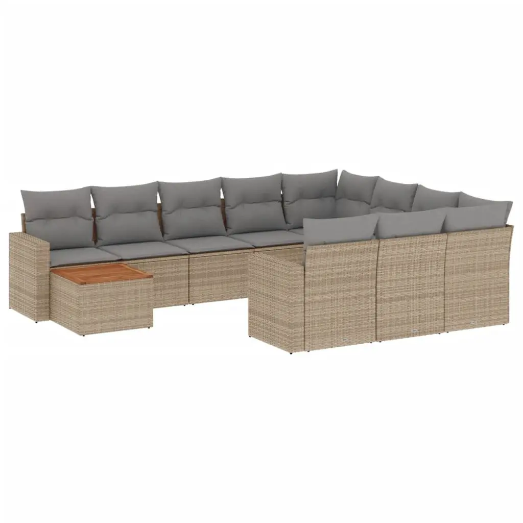 Garden Sofa Set 11 Piece Outdoor Furniture Patio Beige Poly Rattan Modular