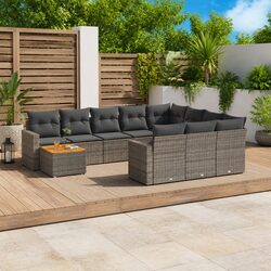Garden Sofa Set 11 Piece Outdoor Furniture Patio Lounge Grey Poly Rattan