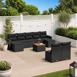 10 Piece Outdoor Garden Sofa Set Black Poly Rattan Modular Patio Furniture with