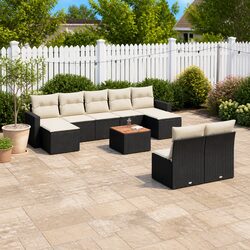 Garden Sofa Set 10 Piece Outdoor Furniture Black Poly Rattan Patio Lounge with