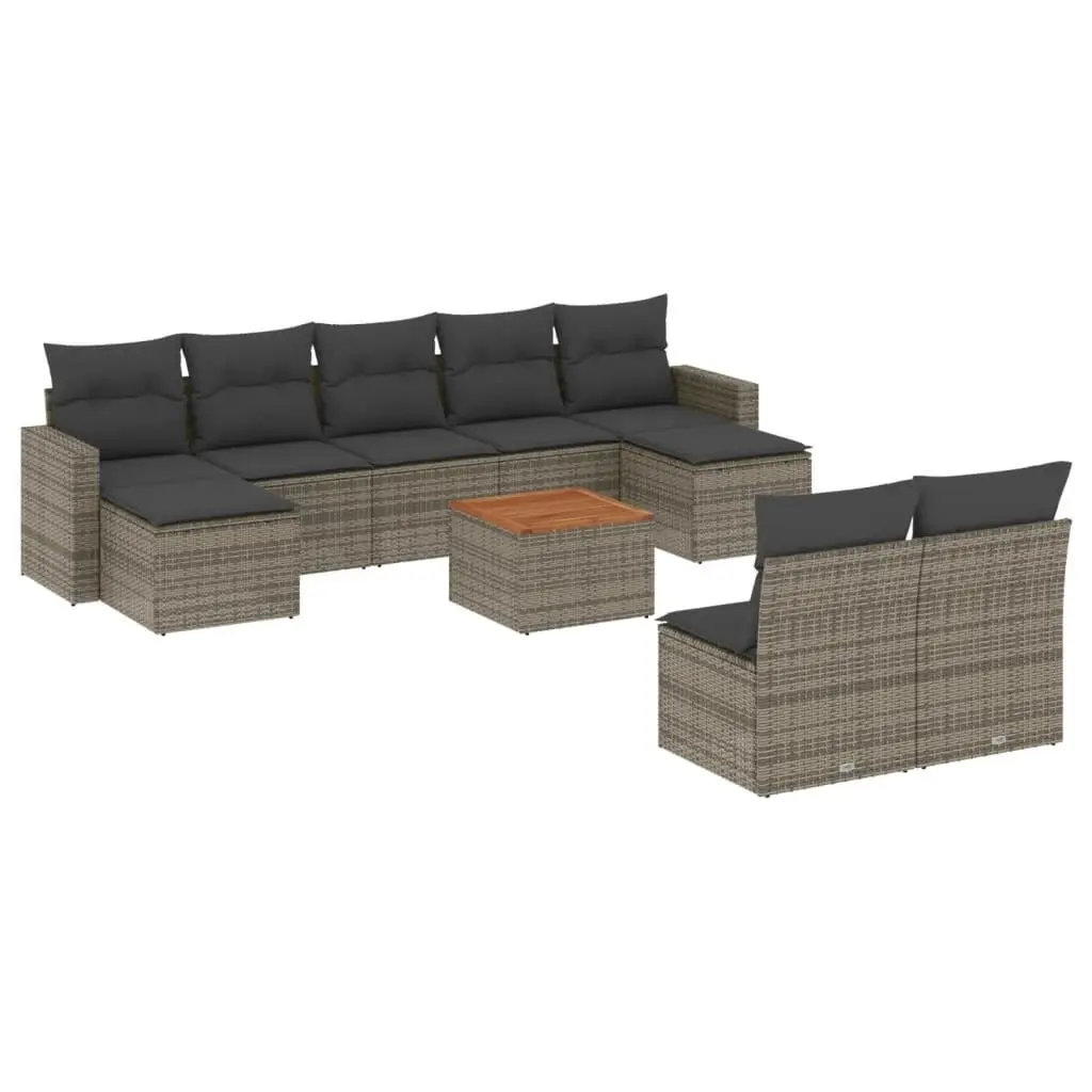 Garden Sofa Set 10 Piece Outdoor Furniture Grey Poly Rattan with Storage