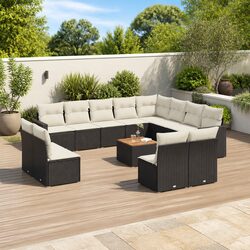 Garden Sofa Set 13 Piece Outdoor Patio Furniture Black Poly Rattan with Cushions