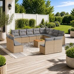 Garden Sofa Set 13 Piece Outdoor Furniture Beige Poly Rattan Patio Lounge