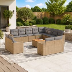 13 Piece Beige Rattan Garden Sofa Set