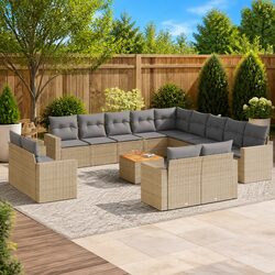 Garden Sofa Set 14 Piece Outdoor Furniture Patio Sectional Beige Poly Rattan