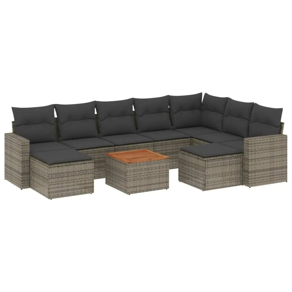 10 Piece Garden Sofa Set Grey Outdoor Patio Furniture Poly Rattan with Storage