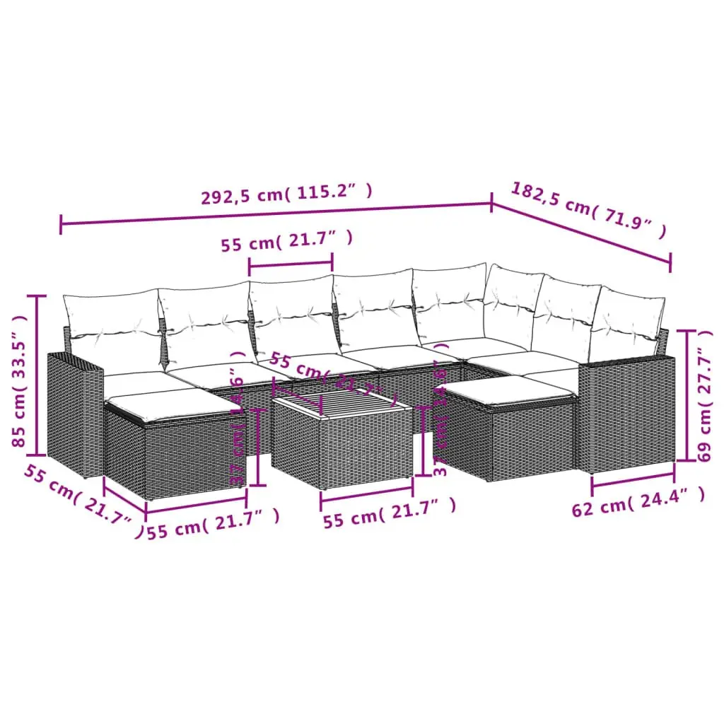 10 Piece Garden Sofa Set Grey Outdoor Patio Furniture Poly Rattan with Storage