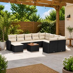 Garden Sofa Set 11 Piece Outdoor Furniture Black Poly Rattan Modular Patio