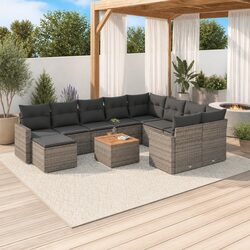 Garden Sofa Set 11 Piece Grey Poly Rattan Outdoor Furniture Patio Lounge Modular