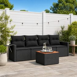 5 Piece Garden Sofa Set with Storage Cushions Black Outdoor Patio Furniture