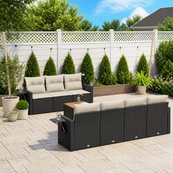 Garden Sofa Set 8 Piece Outdoor Furniture Black Poly Rattan Modular Patio Lounge