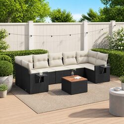 8 Piece Outdoor Garden Sofa Set with Storage Cushions Black Poly Rattan Patio