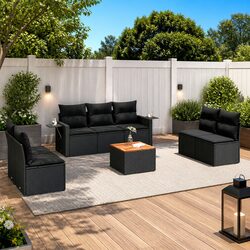 Garden Sofa Set 8 Piece Outdoor Furniture Black Poly Rattan Modular Patio