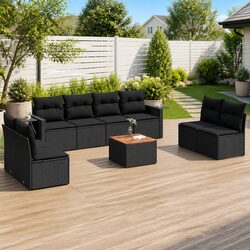 9 Piece Garden Sofa Set with Cushions Black Outdoor Furniture Patio Lounge