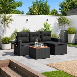 Garden Sofa Set 5 Piece Outdoor Furniture Black Poly Rattan Patio Lounge