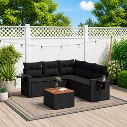 Compact 6 Piece Black Outdoor Sofa Set with Storage