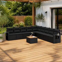 Garden Sofa Set 10 Piece Outdoor Furniture Black Poly Rattan Modular Patio