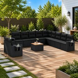 Garden Sofa Set 12 Piece Outdoor Furniture Modular Black Poly Rattan Patio