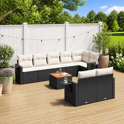 9 Piece Garden Sofa Set Outdoor Furniture Patio Lounge Cushions Black Poly