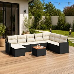 Concise 9 Piece Black Outdoor Sofa Set with Storage