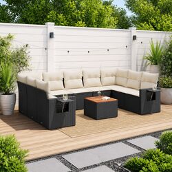 Garden Sofa Set 10 Piece Outdoor Furniture Black Poly Rattan Modular Patio