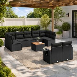 Garden Sofa Set 10 Piece Outdoor Furniture Black Poly Rattan Modular Patio