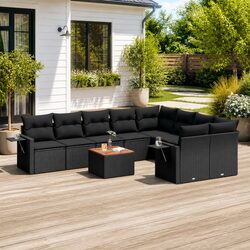Garden Sofa Set 10 Piece Black Poly Rattan Outdoor Furniture Patio Lounge with