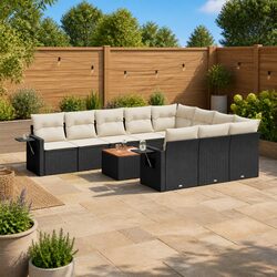 Garden Sofa Set 11 Piece Outdoor Furniture Black Poly Rattan Patio Seating