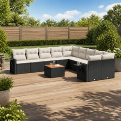 11 Piece Garden Sofa Set Outdoor Patio Furniture with Storage Black Poly Rattan