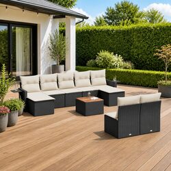 Compact 10-Piece Black Outdoor Sofa Set for Your Patio
