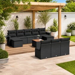 Garden Sofa Set 11 Piece Outdoor Furniture Black Poly Rattan Modular Patio