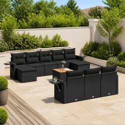 Garden Sofa Set 11 Piece Outdoor Furniture Black Poly Rattan Modular Patio