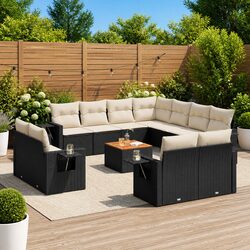 Garden Sofa Set 12 Piece Outdoor Furniture Patio Black Poly Rattan with Cushions