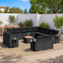 Garden Sofa Set 14 Piece Black Poly Rattan Outdoor Furniture Patio Cushions