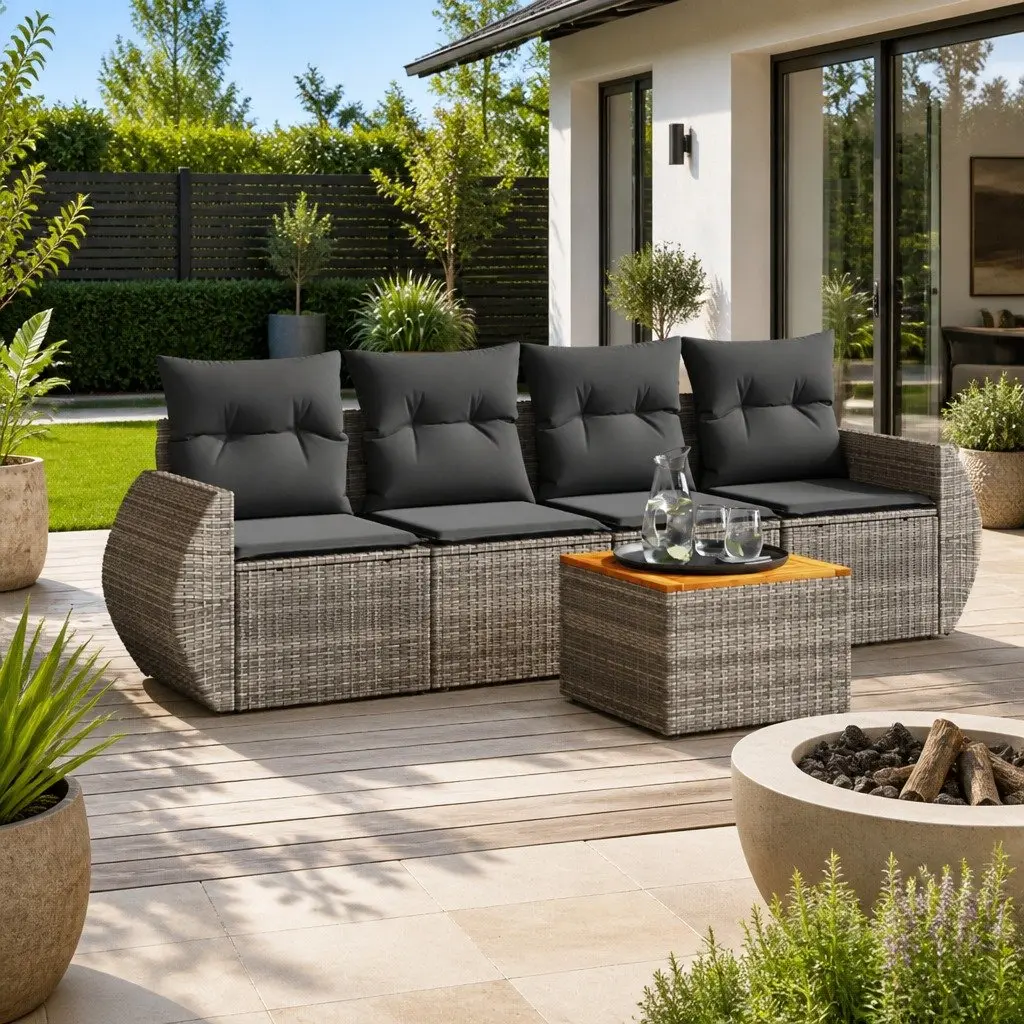 Garden Sofa Set 5 Piece Outdoor Furniture Grey Poly Rattan Patio Seating