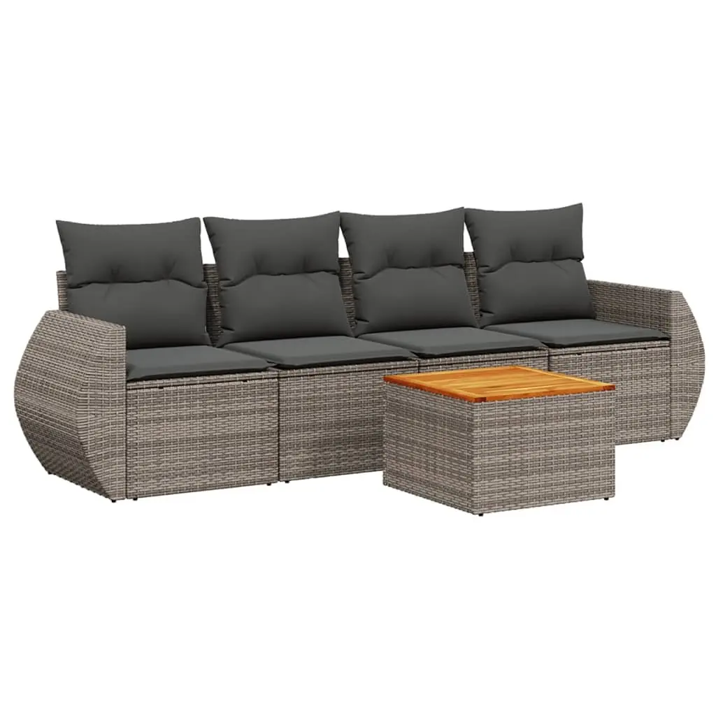 Garden Sofa Set 5 Piece Outdoor Furniture Grey Poly Rattan Patio Seating