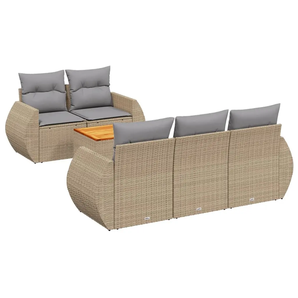 Outdoor Garden Sofa Set 6 Piece with Cushions Beige Poly Rattan Patio Furniture