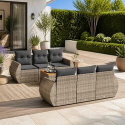 Garden Sofa Set 7 Piece Outdoor Furniture Grey Poly Rattan Patio Seating with