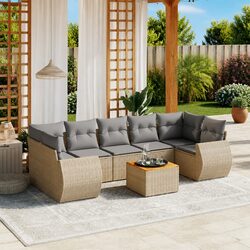 8 Piece Garden Sofa Set in Beige Rattan