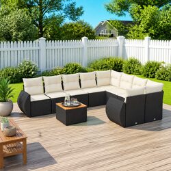 Garden Sofa Set 9 Piece Outdoor Furniture Patio Seating Black Poly Rattan with