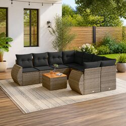 Garden Sofa Set 9 Piece Outdoor Furniture Modular Patio Grey Poly Rattan