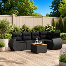 6 Piece Garden Sofa Set Outdoor Patio Furniture with Cushions Black Rattan