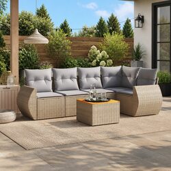 Concise 6-Piece Beige Outdoor Sofa Set with Cushions
