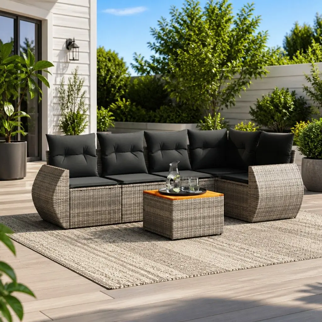 Garden Sofa Set 6 Piece Outdoor Furniture Grey Poly Rattan Modular Patio Seating