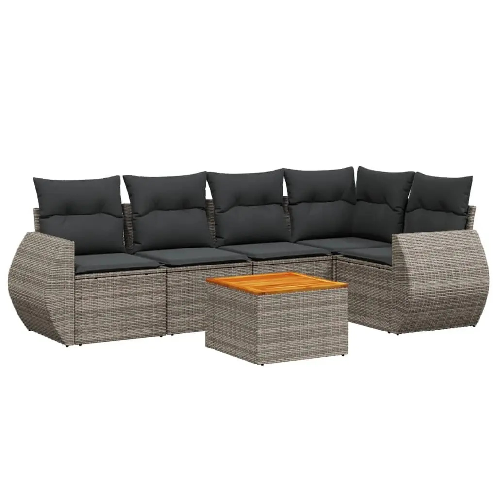 Garden Sofa Set 6 Piece Outdoor Furniture Grey Poly Rattan Modular Patio Seating