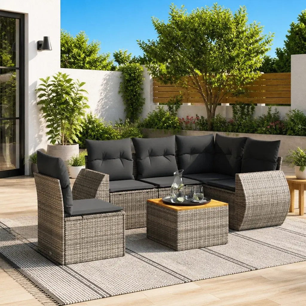 6-Piece Grey Garden Sofa Set with Easy Setup and Storage