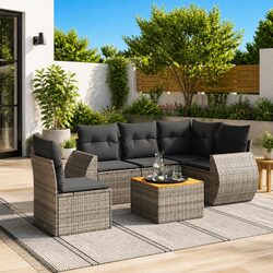 6-Piece Grey Garden Sofa Set with Easy Setup and Storage