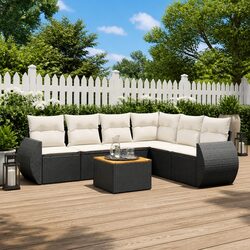 7 Piece Garden Sofa Set Black Outdoor Furniture Patio Rattan with Storage